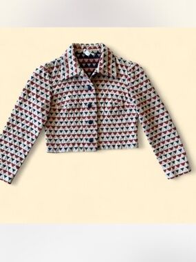 Vintage Lanz Original Cropped Geometric Patterned Matador Style Jacket Navy Red